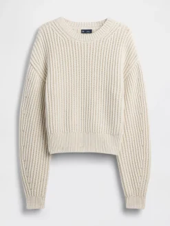 100% Cotton Barrel-Sleeve Crop Sweater