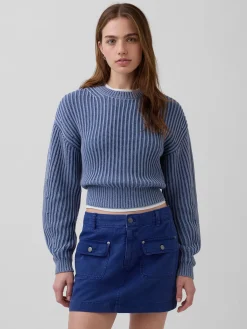 100% Cotton Barrel-Sleeve Crop Sweater