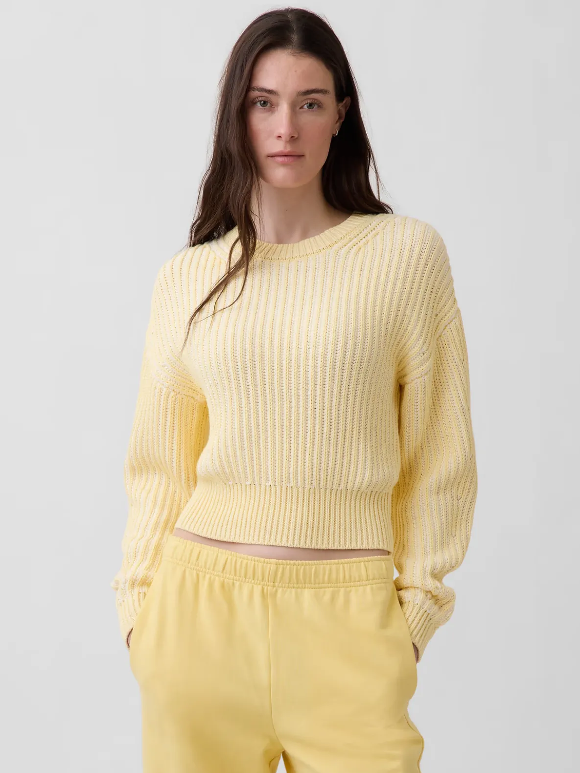 100% Cotton Barrel-Sleeve Crop Sweater