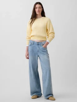 100% Cotton Barrel-Sleeve Crop Sweater