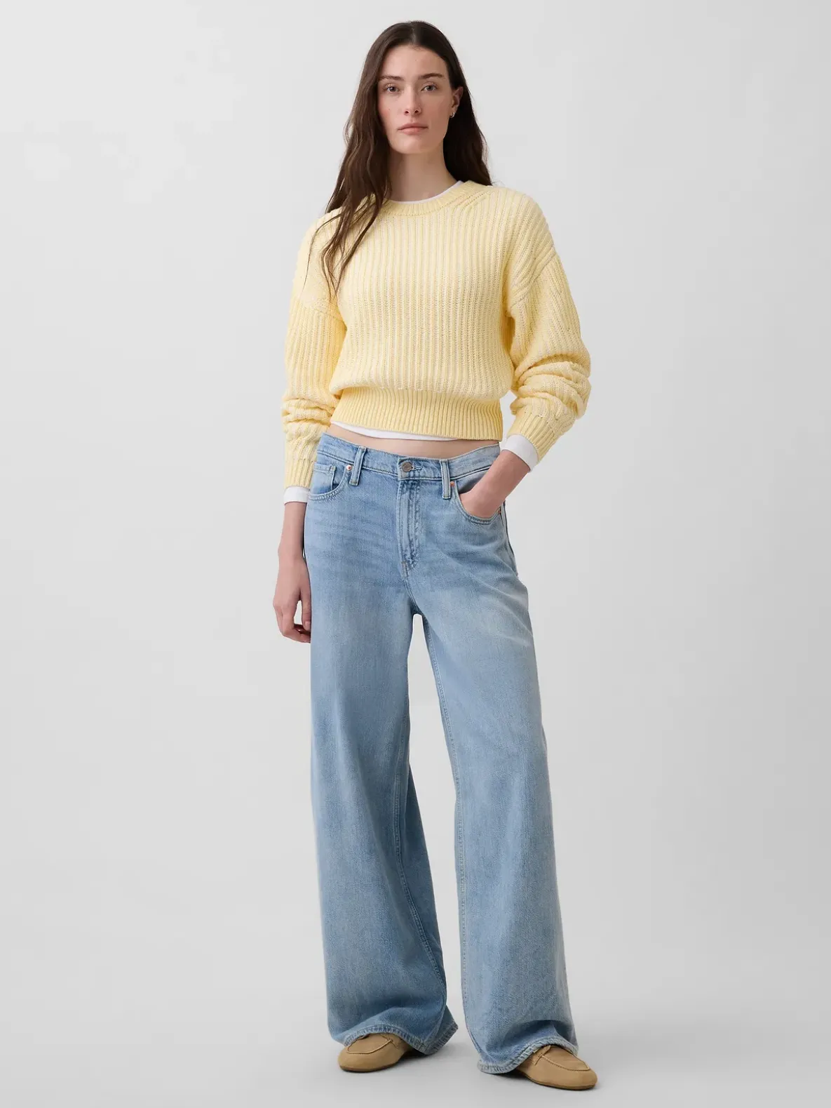 100% Cotton Barrel-Sleeve Crop Sweater