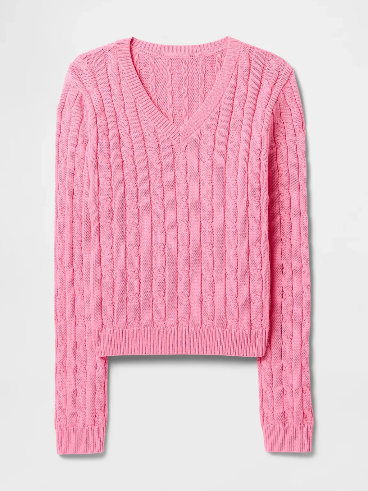 100% Cotton Cable-Knit V-Neck Sweater
