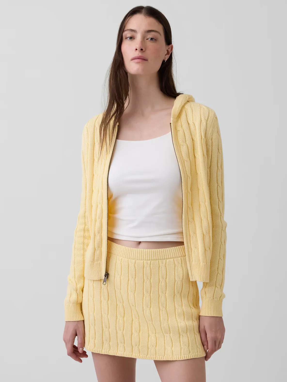 100% Cotton Cable-Knit Zip Cardigan