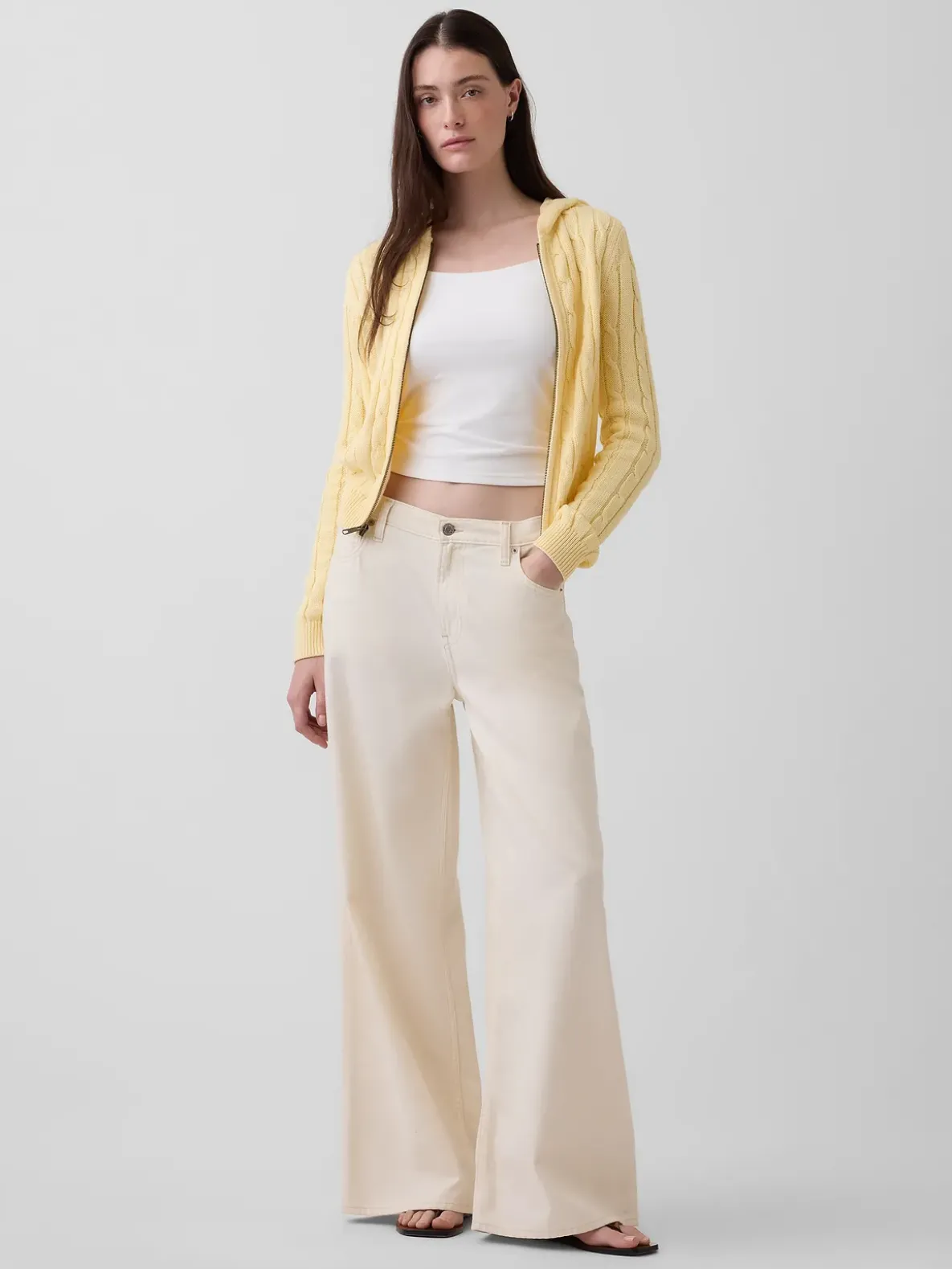100% Cotton Cable-Knit Zip Cardigan