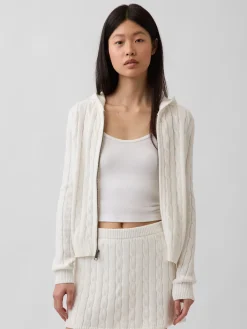 100% Cotton Cable-Knit Zip Cardigan