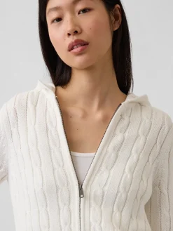 100% Cotton Cable-Knit Zip Cardigan