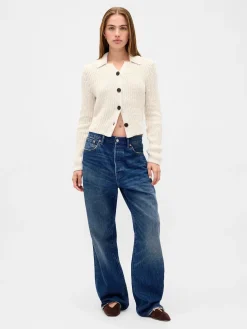 100% Cotton Collared Crop Cardigan Sweater
