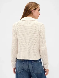 100% Cotton Collared Crop Cardigan Sweater