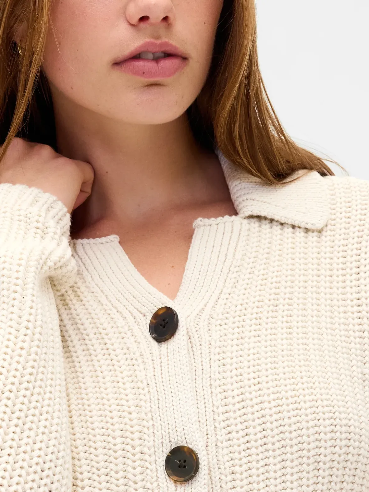 100% Cotton Collared Crop Cardigan Sweater