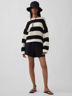 100% Cotton Crochet Boatneck Sweater