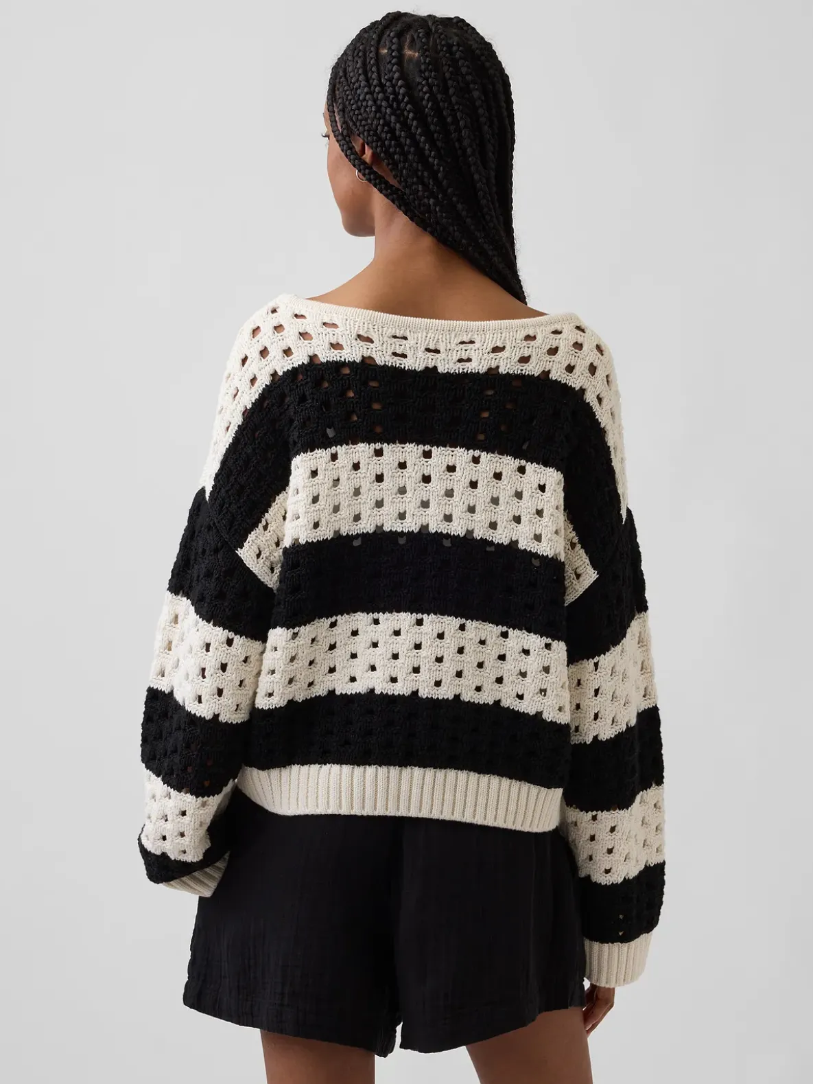 100% Cotton Crochet Boatneck Sweater