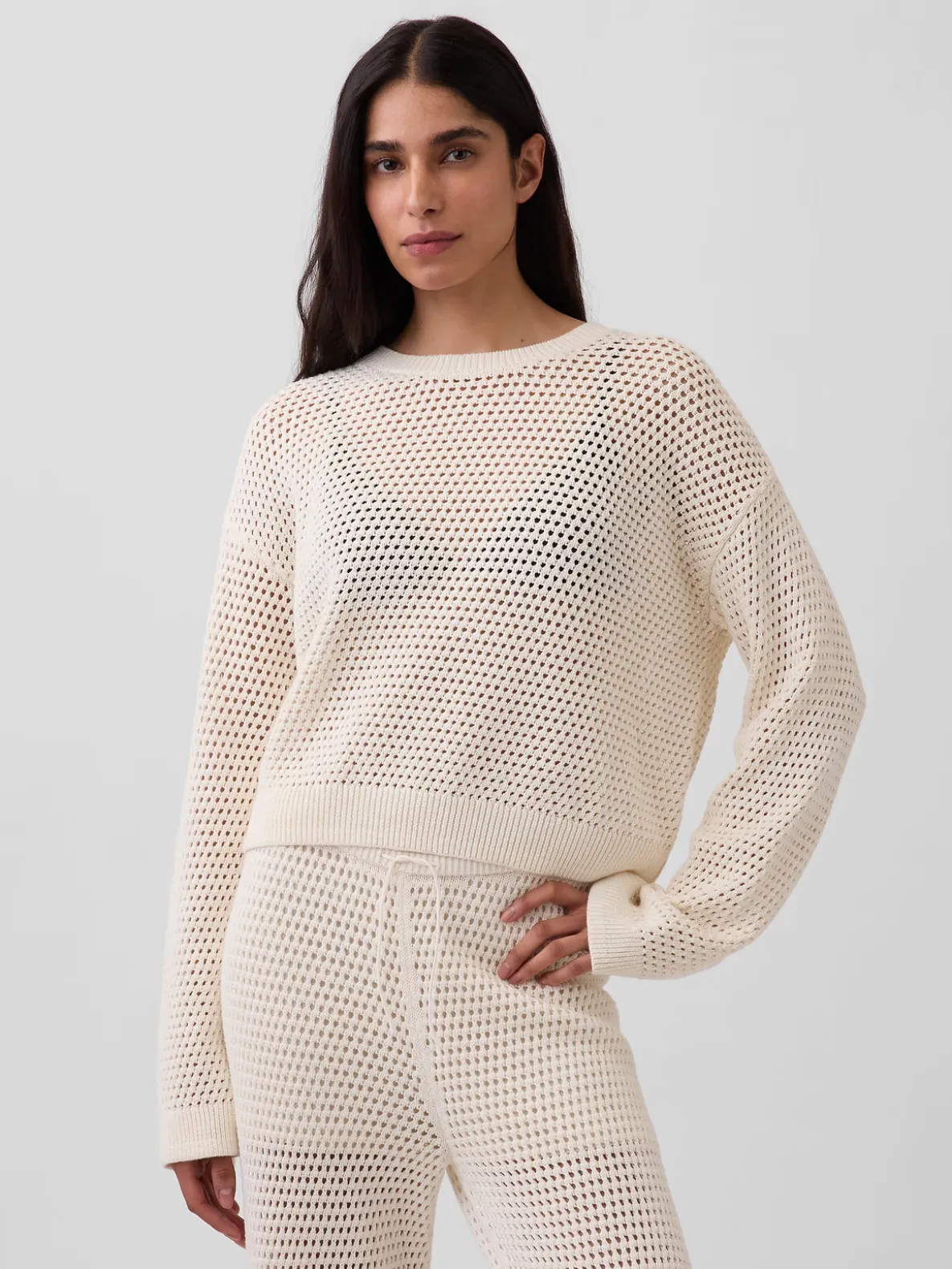 100% Cotton Crochet Relaxed Sweater