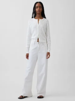 100% Cotton Pointelle Crop Cardigan