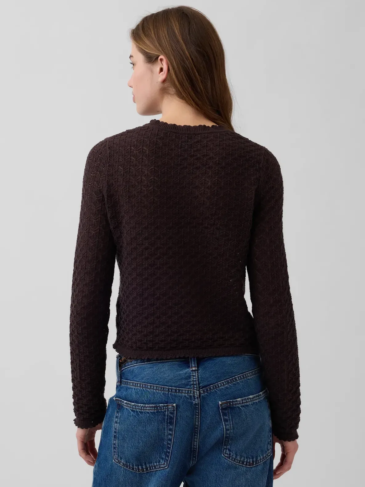 100% Cotton Pointelle Crop Sweater