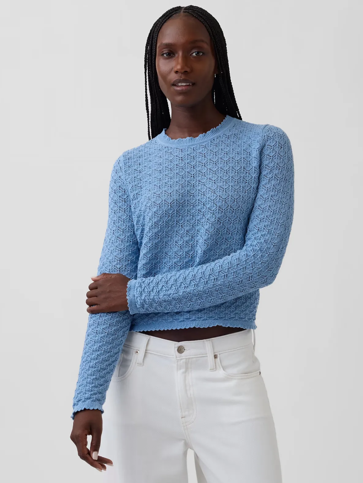 100% Cotton Pointelle Crop Sweater