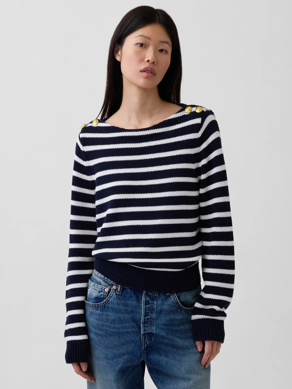 100% Cotton Relaxed Boatneck Sweater