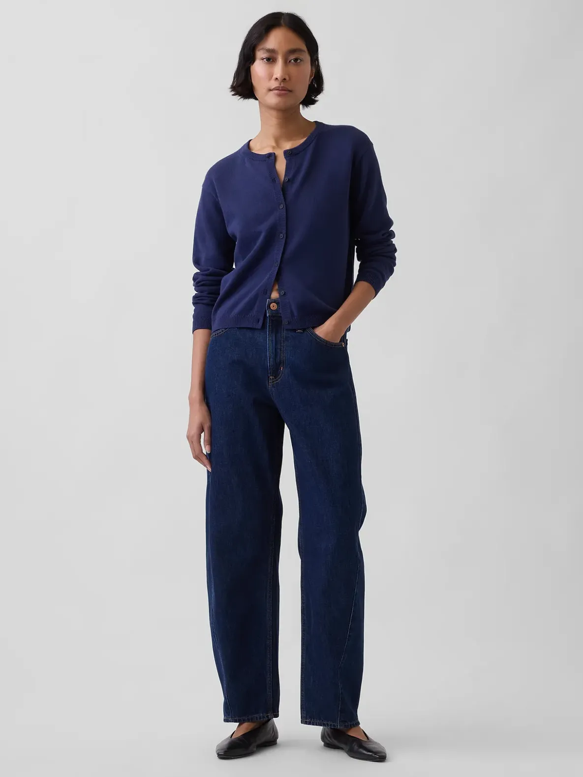 100% Cotton Relaxed Crop Cardigan Sweater
