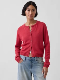 100% Cotton Relaxed Crop Cardigan Sweater
