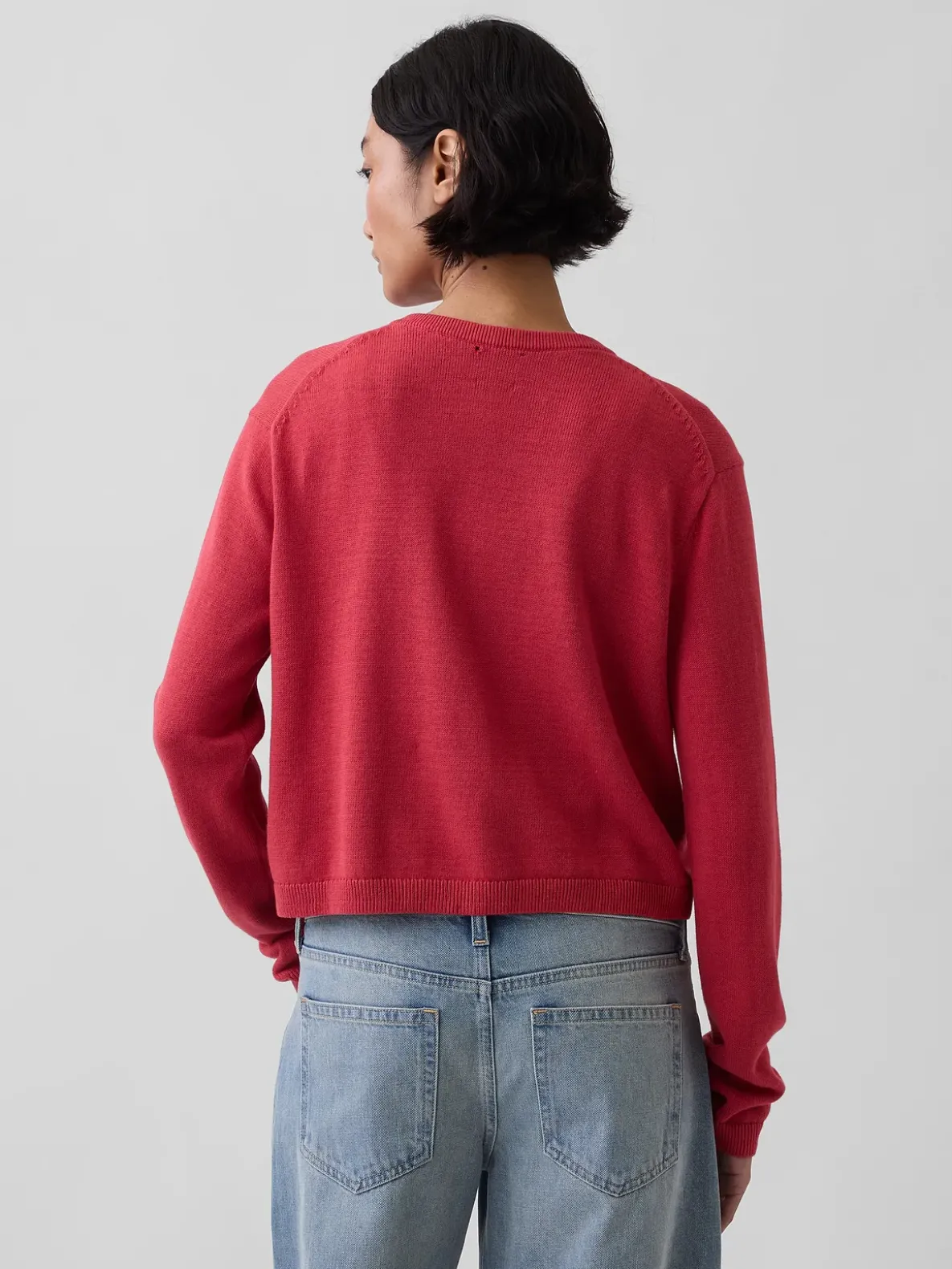 100% Cotton Relaxed Crop Cardigan Sweater