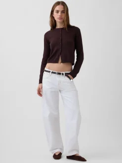100% Cotton Relaxed Crop Cardigan Sweater