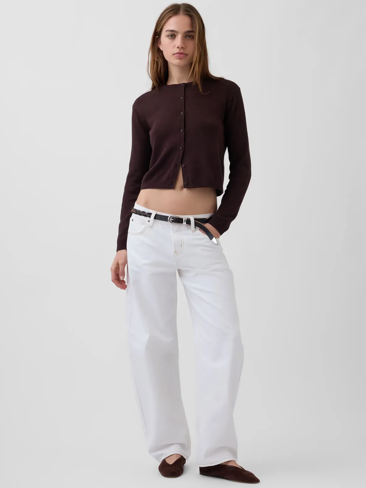 100% Cotton Relaxed Crop Cardigan Sweater