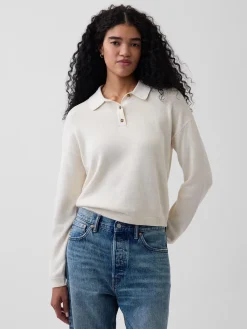 100% Cotton Relaxed Polo Sweater