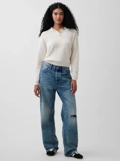 100% Cotton Relaxed Polo Sweater