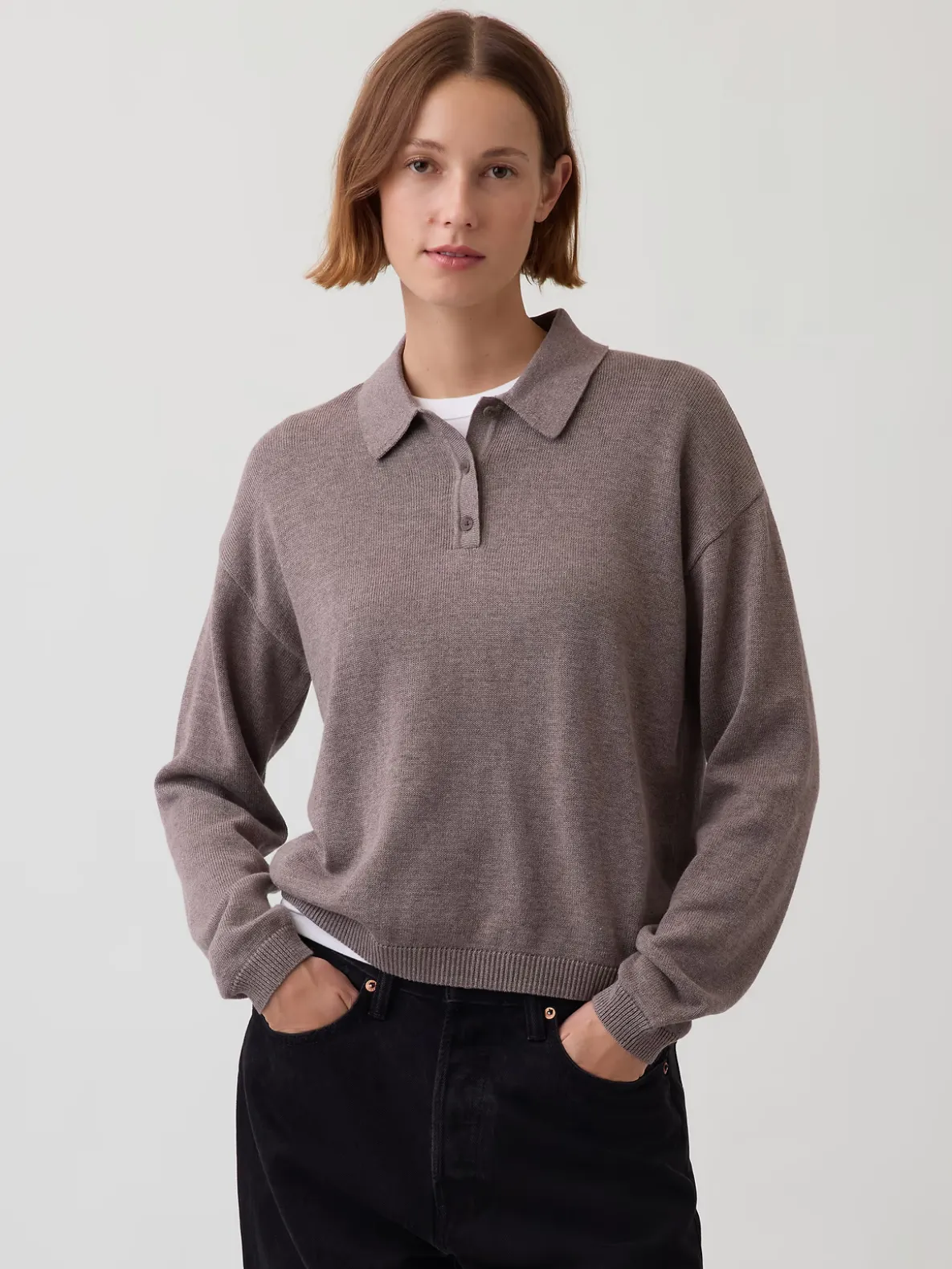 100% Cotton Relaxed Polo Sweater