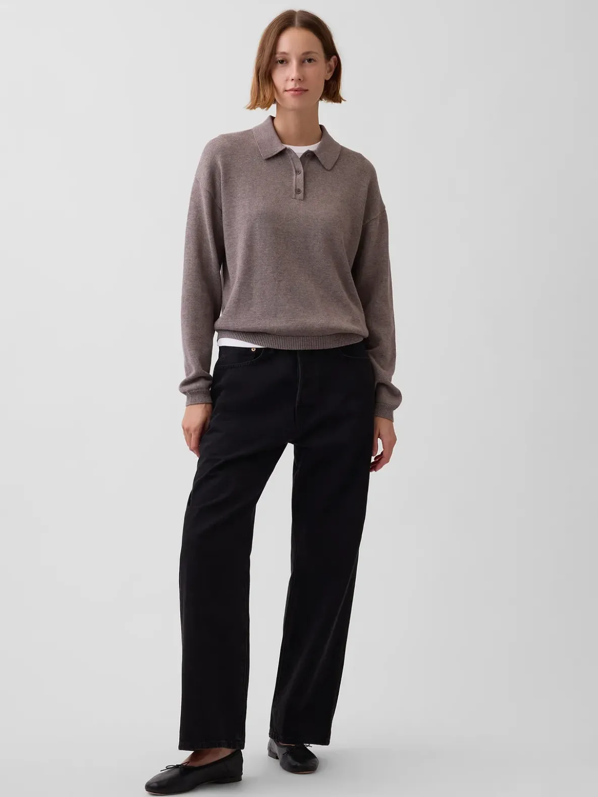 100% Cotton Relaxed Polo Sweater