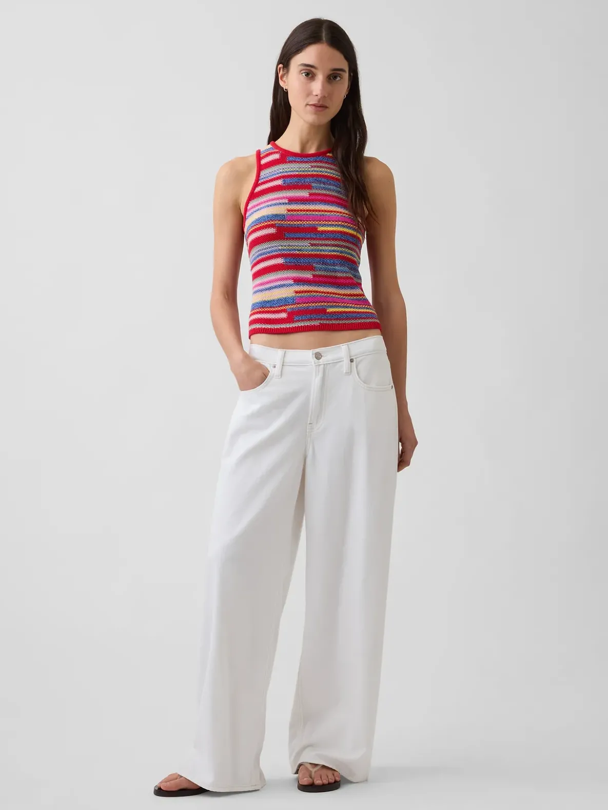 100% Cotton Stripe Crop Sweater Tank