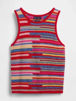 100% Cotton Stripe Crop Sweater Tank