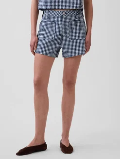 3.5" High Rise Gingham Relaxed Straight Denim Shorts