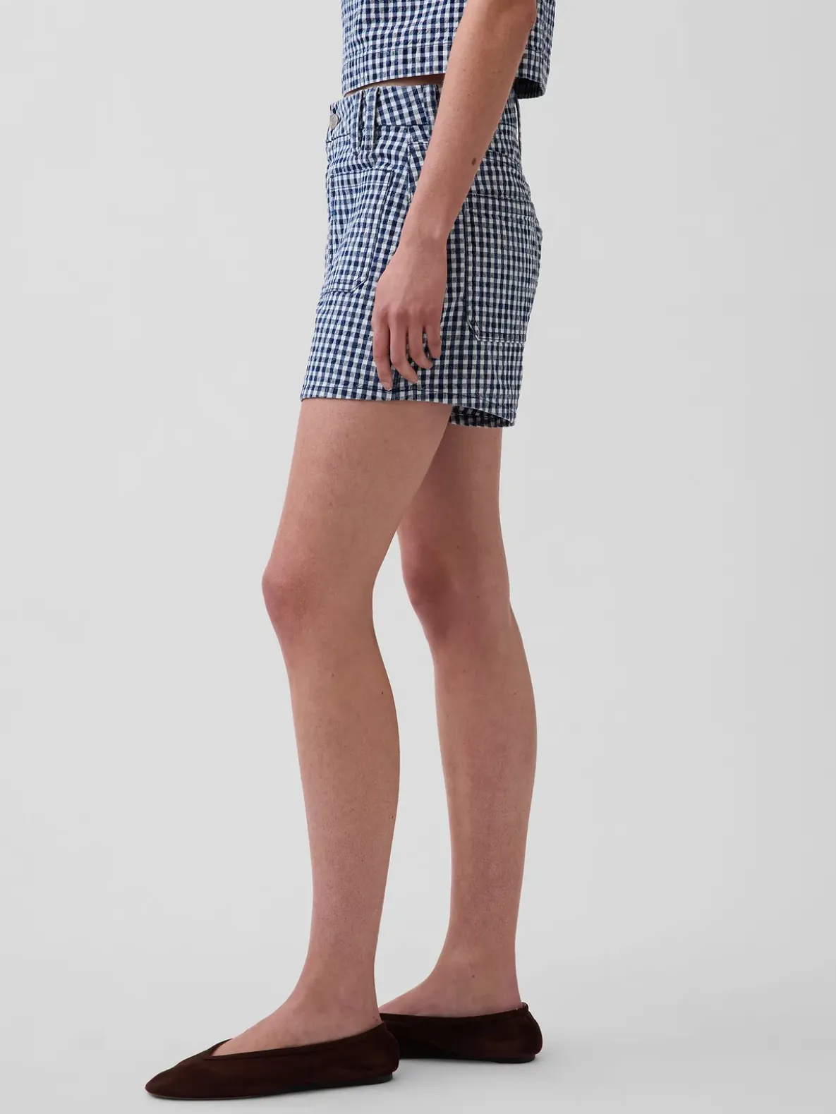 3.5" High Rise Gingham Relaxed Straight Denim Shorts