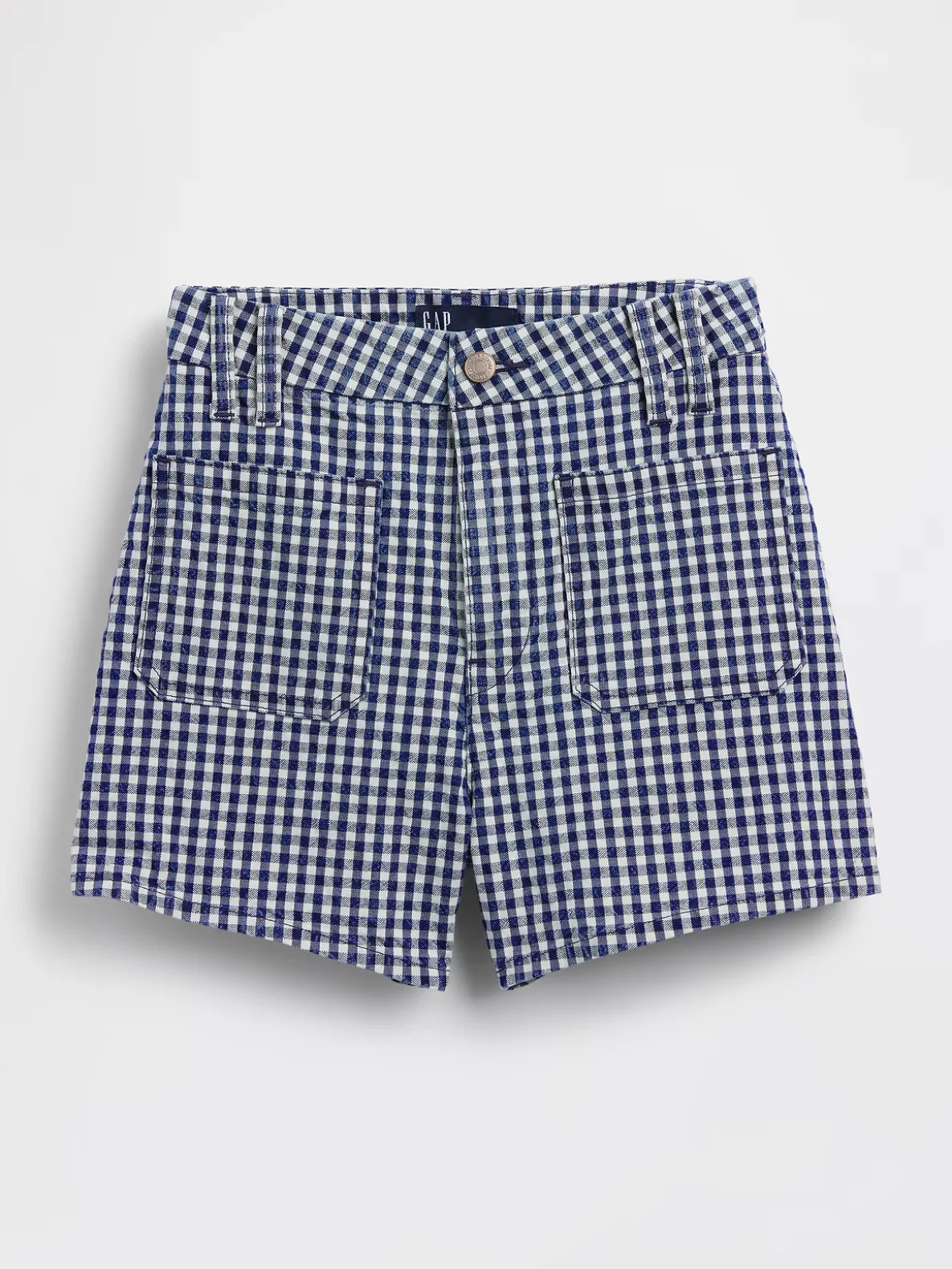 3.5" High Rise Gingham Relaxed Straight Denim Shorts