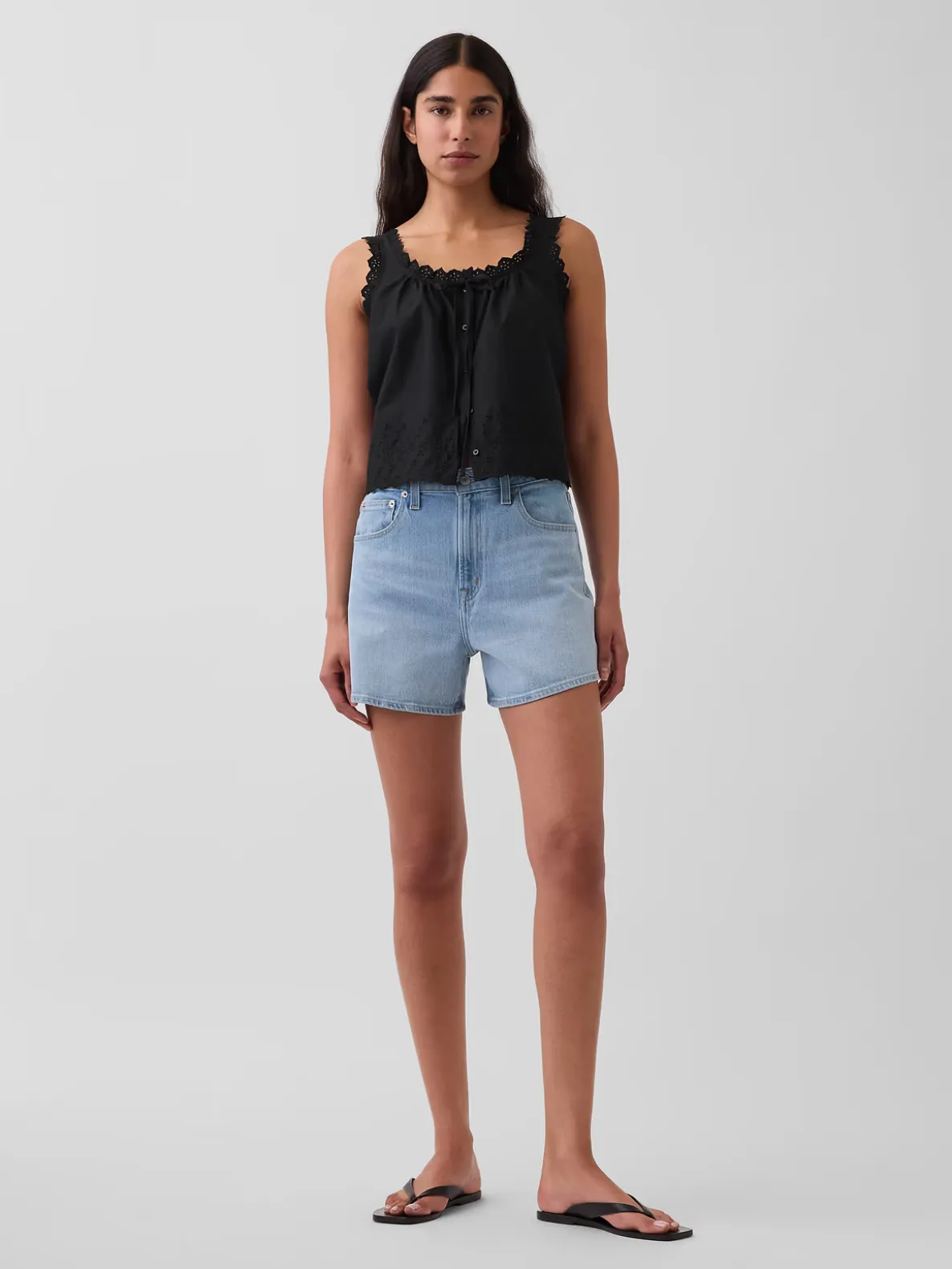 3.5" High Rise Relaxed Straight Denim Shorts