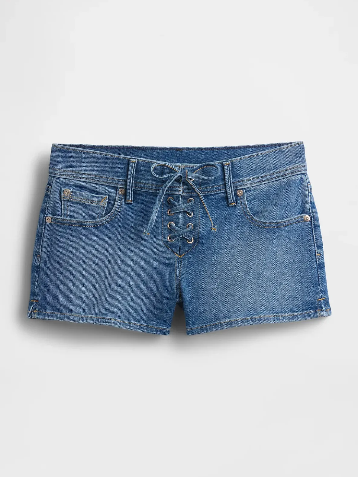 3" Low Rise Lace-Up Denim Shorts