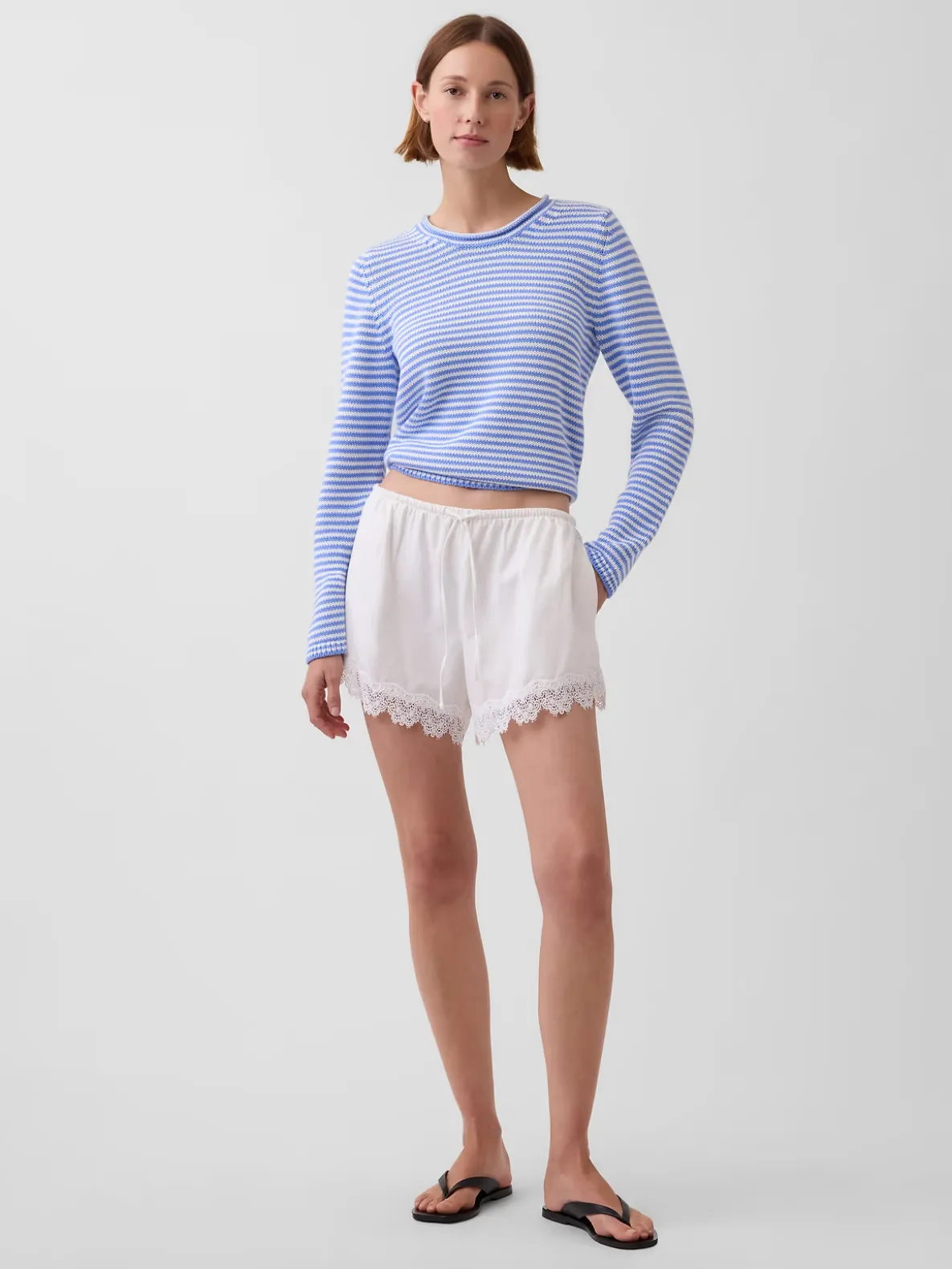 4" Mid Rise Linen-Blend Lace-Trim Shorts