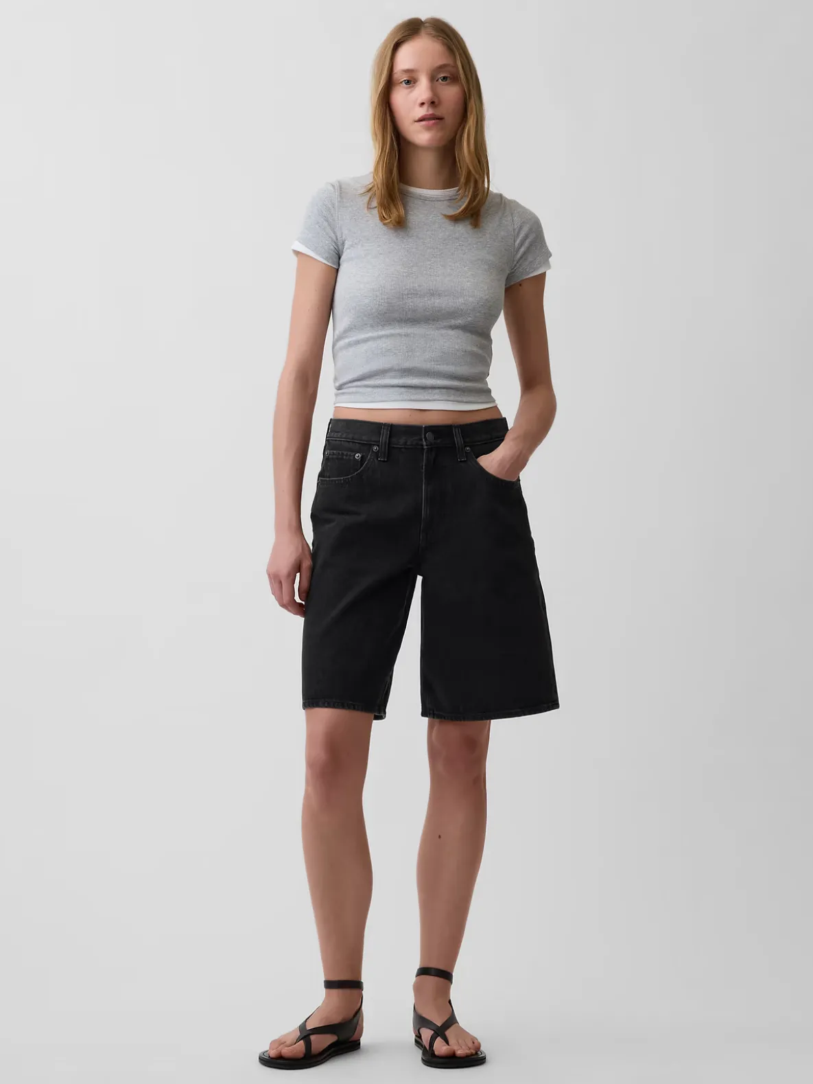 11" Mid Rise Longline Denim Shorts