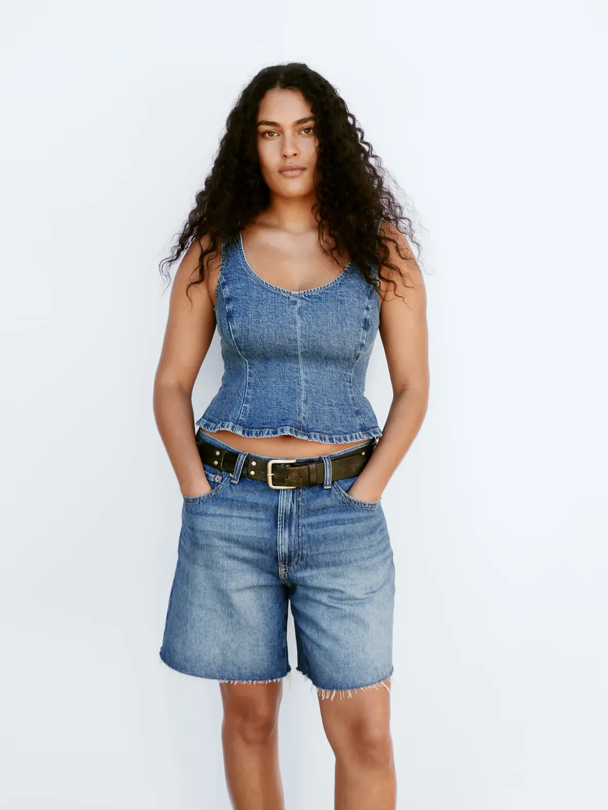 8" Mid Rise Loose Denim Bermuda Shorts