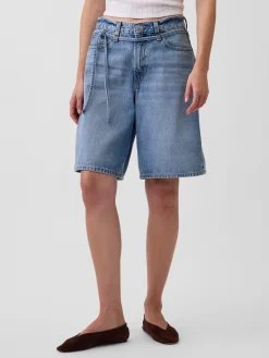 11" Mid Rise Micro Belt Longline Denim Shorts