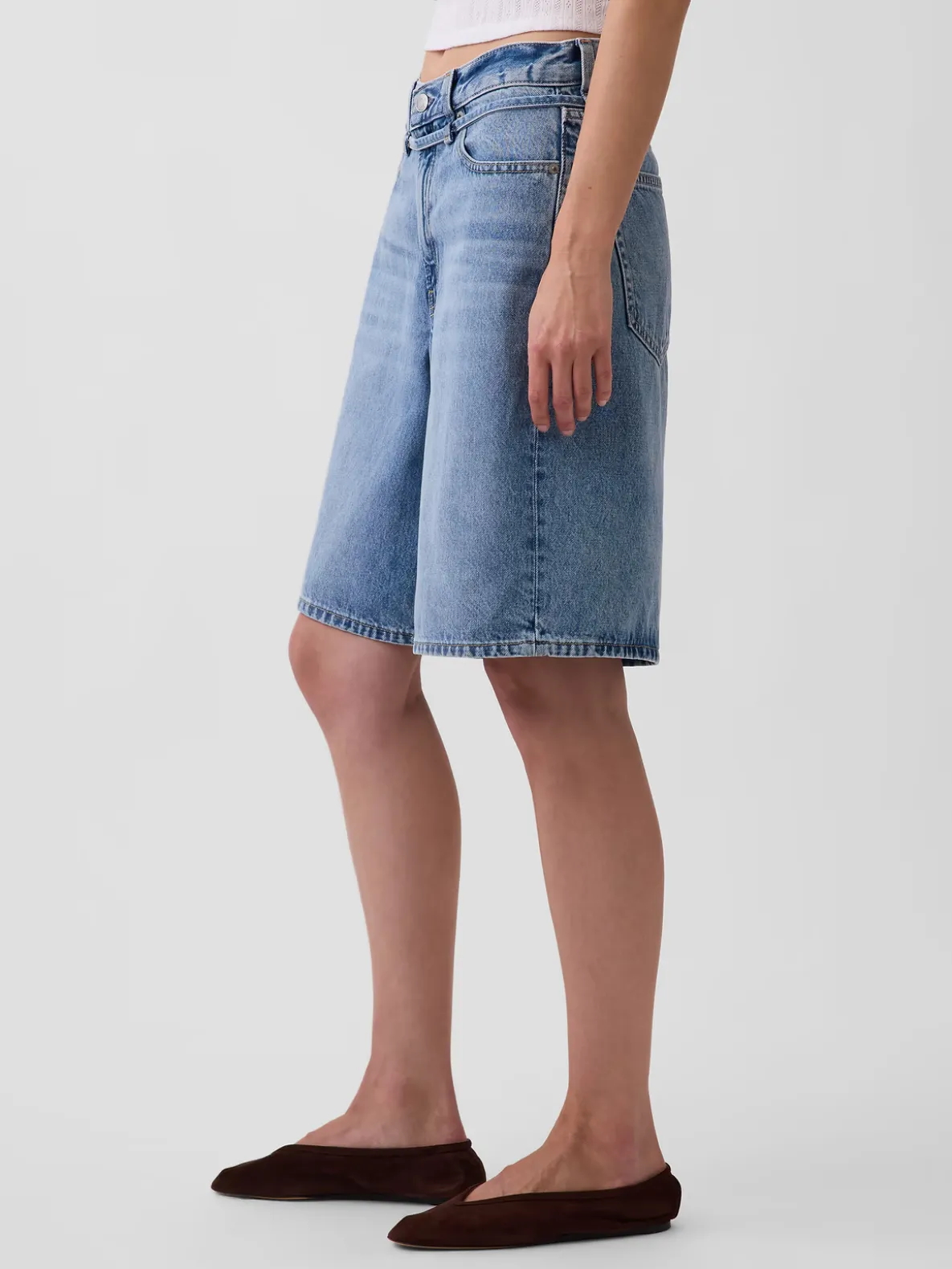 11" Mid Rise Micro Belt Longline Denim Shorts