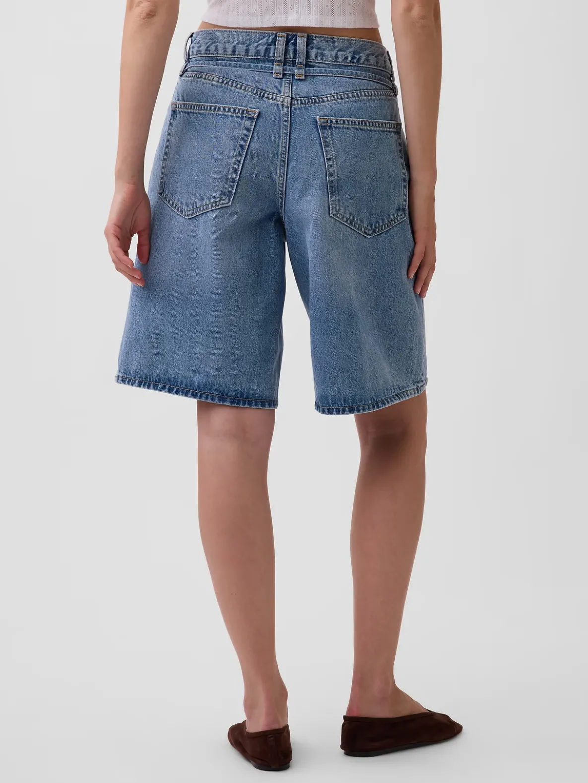 11" Mid Rise Micro Belt Longline Denim Shorts