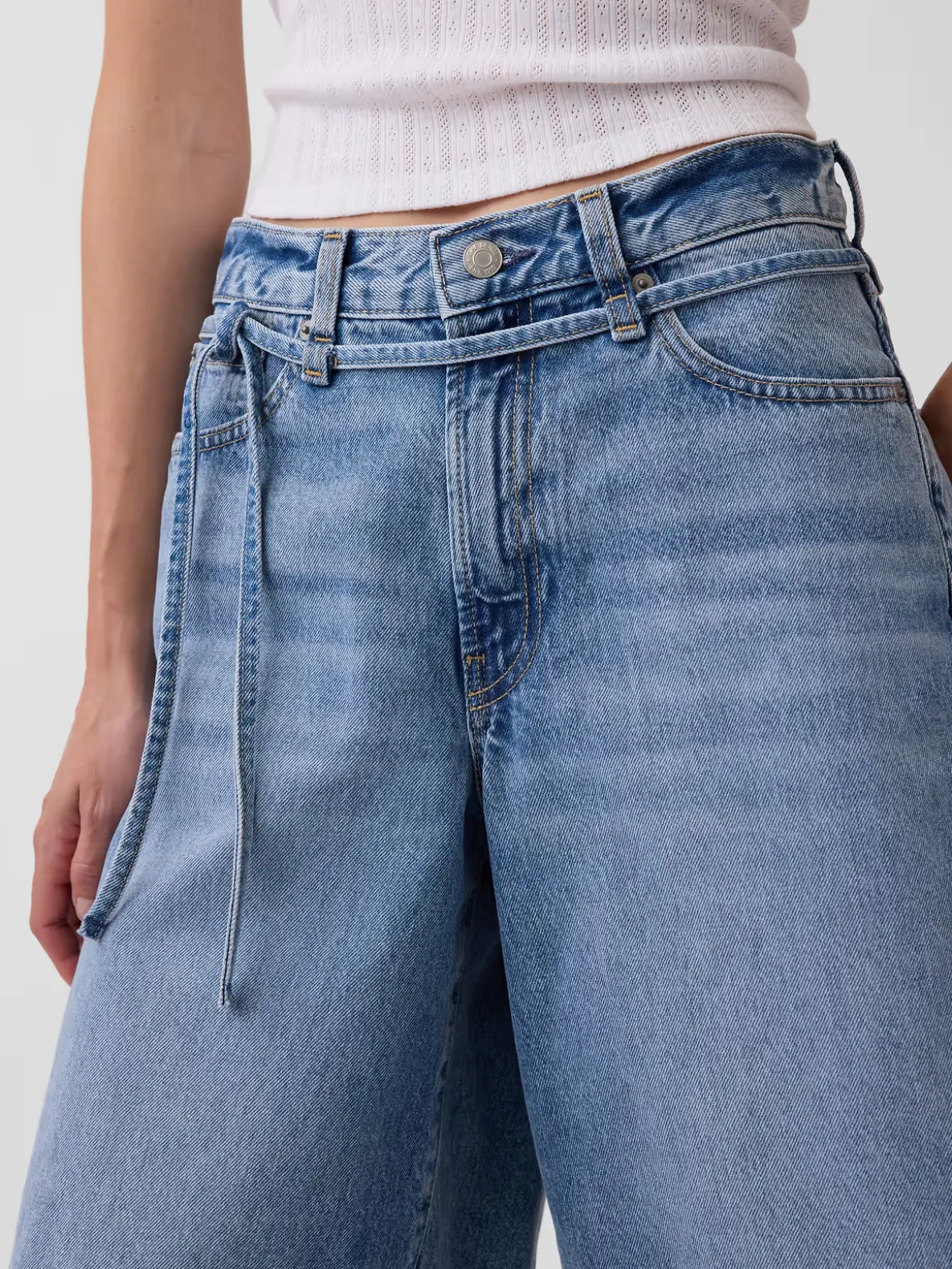 11" Mid Rise Micro Belt Longline Denim Shorts