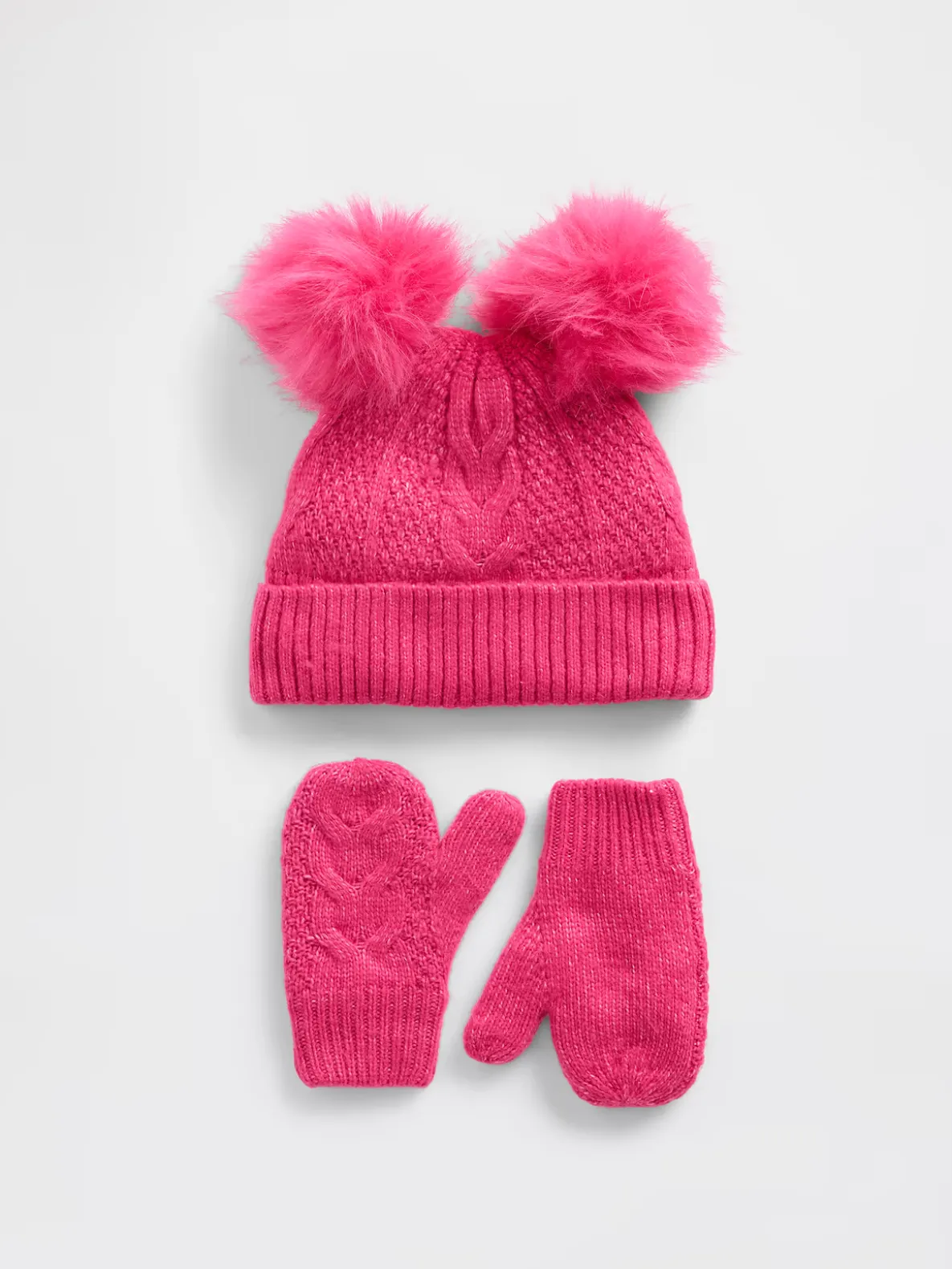 Baby & Toddler Cable-Knit Pom Beanie & Mittens Set