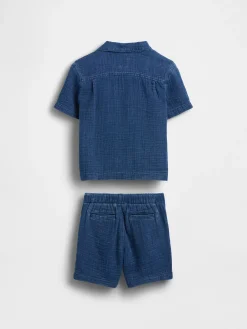 Baby & Toddler Cotton Gauze Denim Outfit Set
