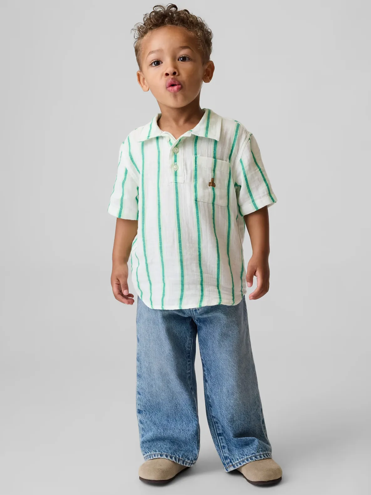 Baby & Toddler Cotton Gauze Print Polo Shirt