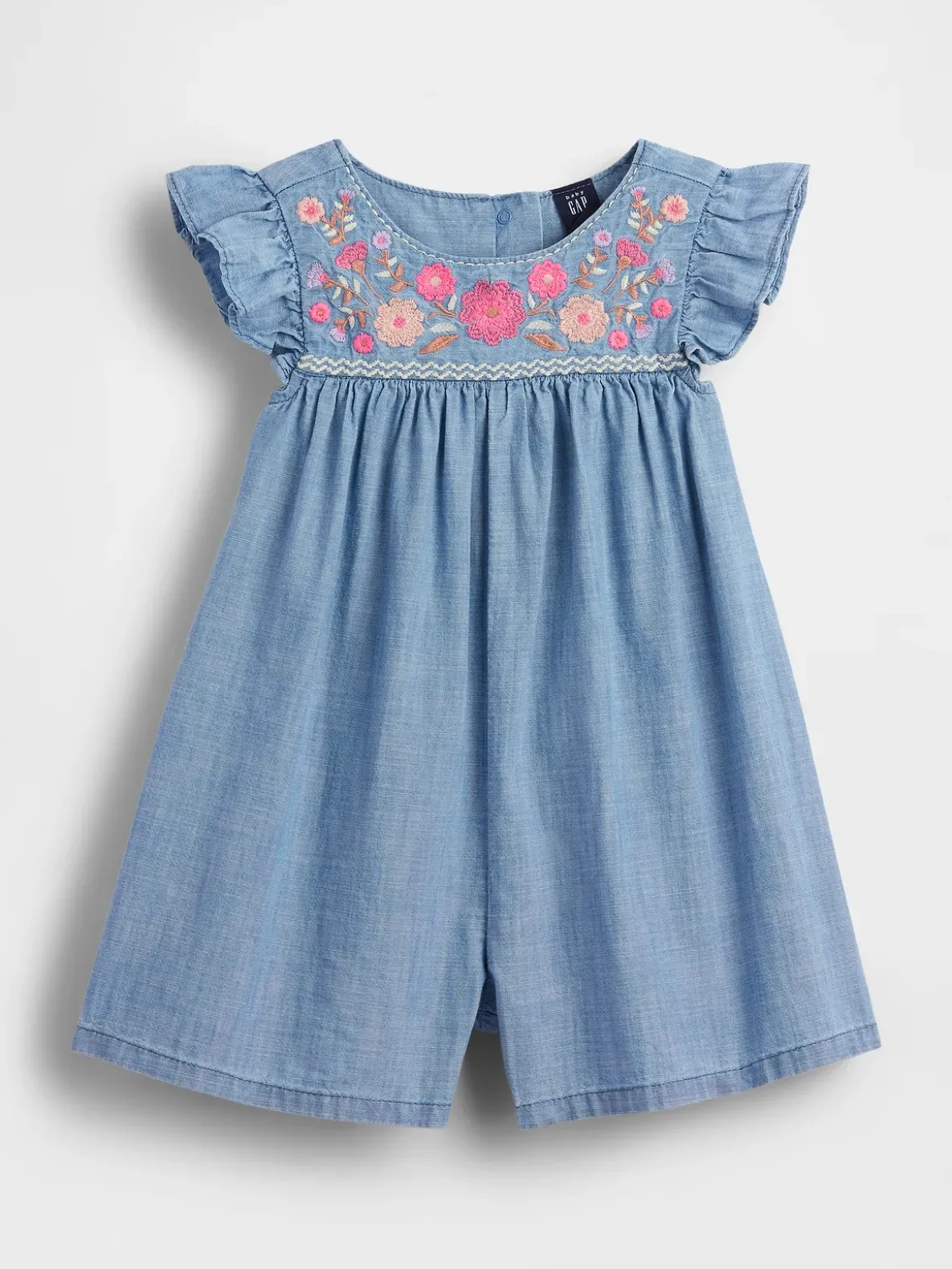 Baby & Toddler Denim Embroidered Yoke Romper