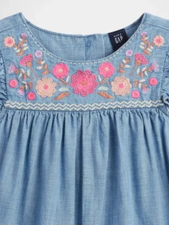 Baby & Toddler Denim Embroidered Yoke Romper