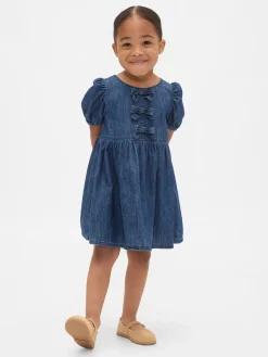 Baby & Toddler Denim Puff-Sleeve Bow Dress
