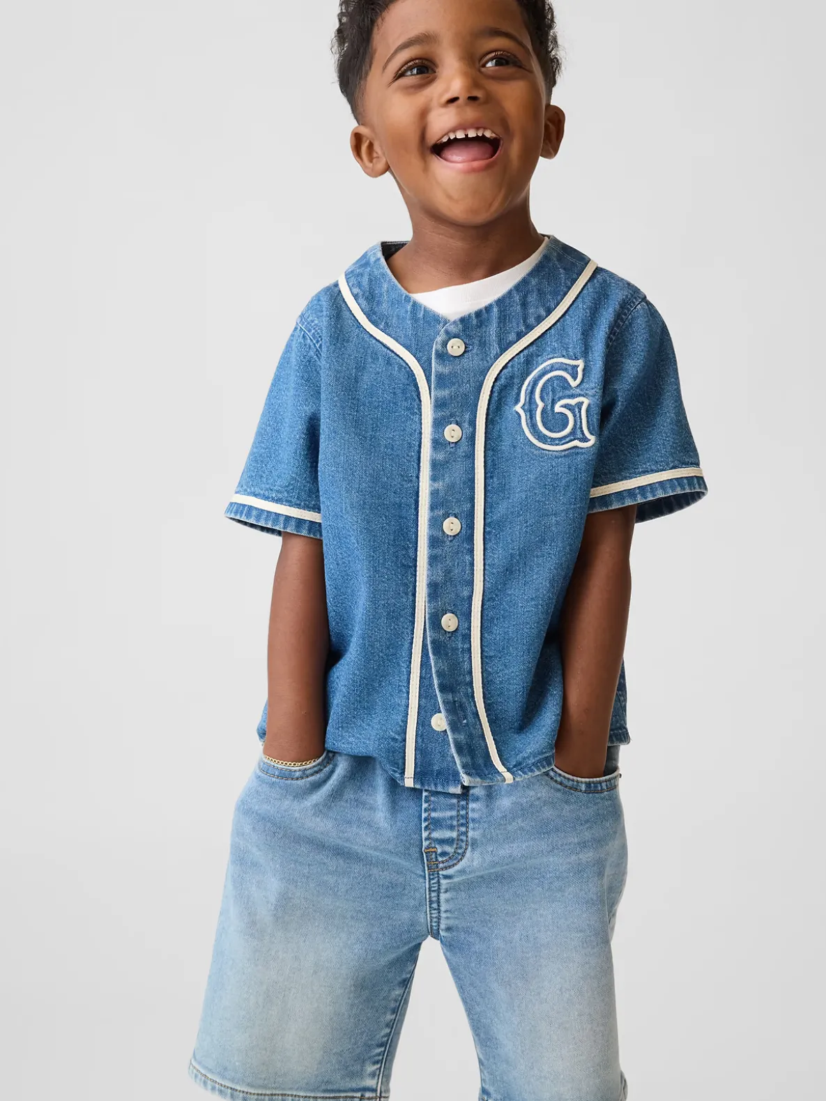 Baby & Toddler Denim Varsity Logo Baseball Shirt